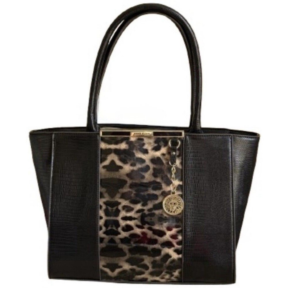Anne Klein Animal Print Black Shoulder Purse with charm Y2K Office Glam Large